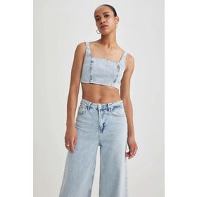 DeFacto A8524AX23HS NM39 Jean %100 Pamuk Crop Bluz