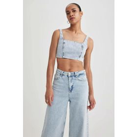DeFacto A8524AX23HS NM39 Jean %100 Pamuk Crop Bluz
