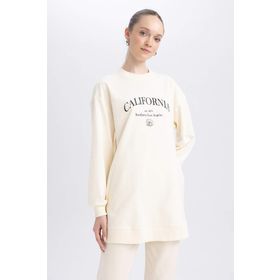 DeFacto A9534AX23AU Bej Regular Fit Bisiklet Yaka Baskılı Sweatshirt Kadın Tunik
