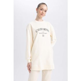 DeFacto A9534AX23AU Bej Regular Fit Bisiklet Yaka Baskılı Sweatshirt Kadın Tunik
