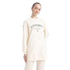 DeFacto A9534AX23AU Bej Regular Fit Bisiklet Yaka Baskılı Sweatshirt Kadın Tunik