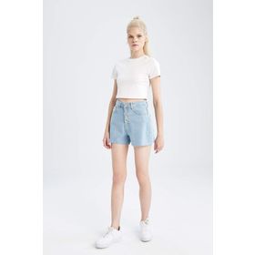 DeFacto B0310AX23HS WT1 Mom Fit Yüksek Bel Jean %100 Pamuk Bayan Şort