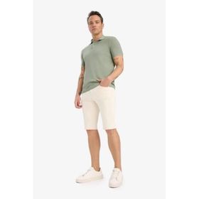 DeFacto B0380AX25SM Bej-BG714 Erkek Slim Fit Dar Kesim Jean Bermuda Şort