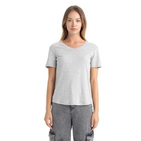DeFacto B0647AX23SM Gri-GR210 Slim Fit Kısa Kollu Kadın T-shirt