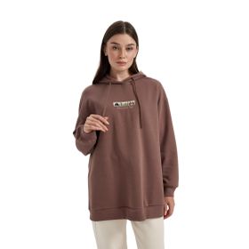 DeFacto B0706AX23WN Kahverengi-BN558 Regular Fit Kapüşonlu Nakışlı Kalın Sweatshirt Bayan Tunik