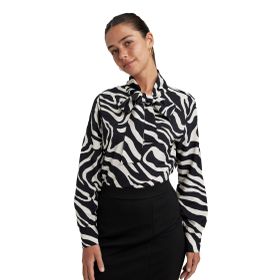 DeFacto B1153AX23AU Siyah-BK81 Regular Fit Fiyonklu Uzun Kollu Kadın Bluz
