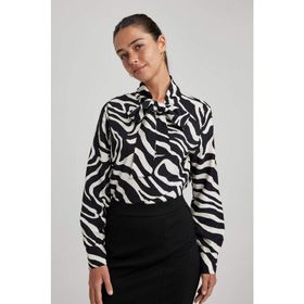 DeFacto B1153AX23AU Siyah-BK81 Regular Fit Fiyonklu Uzun Kollu Kadın Bluz