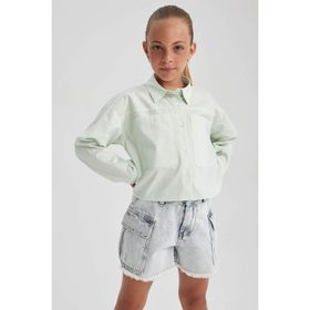 DeFacto B1707A823AU Turkuaz-TR368 Regular Fit Poplin Uzun Kollu Kız Çocuk Gömlek