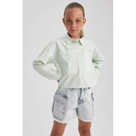 DeFacto B1707A823AU Turkuaz-TR368 Regular Fit Poplin Uzun Kollu Kız Çocuk Gömlek