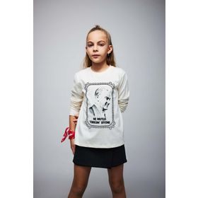 DeFacto B2427A823WN Ekru-ER99 29 Ekim Cumhuriyet Bayramı Atatürk Baskılı Bisiklet Yaka Penye Uzun Kollu Kız Çocuk T-shirt