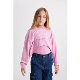 DeFacto B2517A823WN Kız Çocuk Crop Bisiklet Yaka Sweatshirt