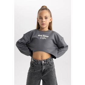 DeFacto B2517A823WN Kız Çocuk Crop Bisiklet Yaka Sweatshirt