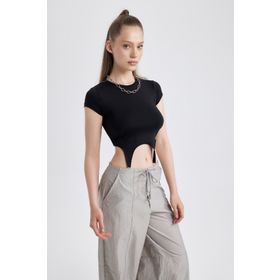 DeFacto B2597AX23HS Siyah-BK81 Coool Fitted Kısa Kollu Kadın T-shirt