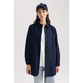 DeFacto B3702AX23AU Lacivert-NV243 Regular Fit Gabardin Uzun Kollu Bayan Tunik