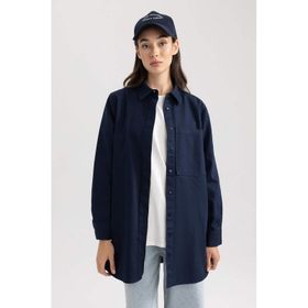 DeFacto B3702AX23AU Lacivert-NV243 Regular Fit Gabardin Uzun Kollu Bayan Tunik