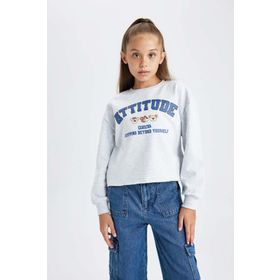 DeFacto B3708A823AU GR156 Crop Bisiklet Yaka Kız Çocuk Sweatshirt
