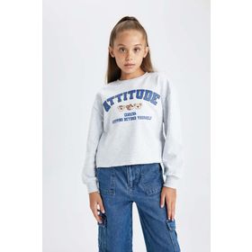 DeFacto B3708A823AU GR156 Crop Bisiklet Yaka Kız Çocuk Sweatshirt