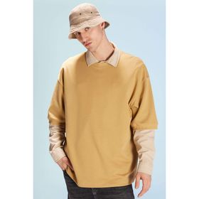 DeFacto B4844AX23WN Sarı-YL256 Loose Fit Bisiklet Yaka Erkek T-shirt