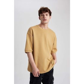 DeFacto B4844AX23WN Sarı-YL256 Loose Fit Bisiklet Yaka Erkek T-shirt