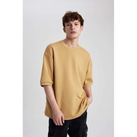 DeFacto B4844AX23WN Sarı-YL256 Loose Fit Bisiklet Yaka Erkek T-shirt
