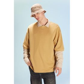 DeFacto B4844AX23WN Sarı-YL256 Loose Fit Bisiklet Yaka Erkek T-shirt