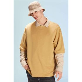 DeFacto B4844AX23WN Sarı-YL256 Loose Fit Bisiklet Yaka Erkek T-shirt