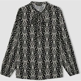 DeFacto B5119AX23AU Siyah-BK81 Regular Fit Desenli Uzun Kollu Kadın Bluz