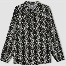 DeFacto B5119AX23AU Siyah-BK81 Regular Fit Desenli Uzun Kollu Kadın Bluz