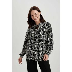 DeFacto B5119AX23AU Siyah-BK81 Regular Fit Desenli Uzun Kollu Kadın Bluz