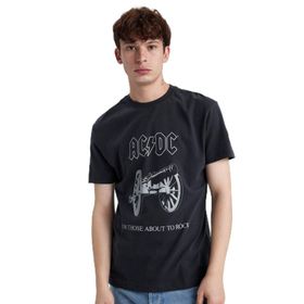 DeFacto B5328AX23WN Antrasit-AR204 AC/DC Regular Fit Bisiklet Yaka Erkek T-shirt