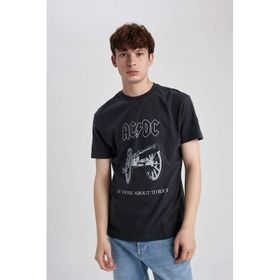 DeFacto B5328AX23WN Antrasit-AR204 AC/DC Regular Fit Bisiklet Yaka Erkek T-shirt