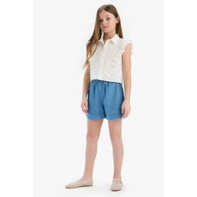 DeFacto B6386A825SM Mavi-NM28 Beli Lastikli Jean Şort Kız Çocuk Şort
