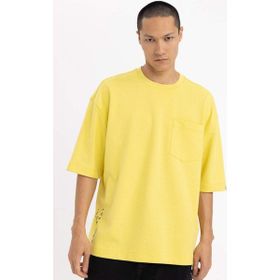DeFacto B8126AX23CW Sarı-YL15 Loose Fit Bisiklet Yaka Baskılı Erkek T-shirt