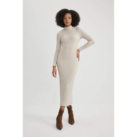 DeFacto B8602AX23WN Kadın Bodycon Yarım Balıkçı Yaka Maxi Uzun Kollu Elbise