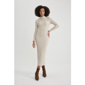 DeFacto B8602AX23WN Kadın Bodycon Yarım Balıkçı Yaka Maxi Uzun Kollu Elbise