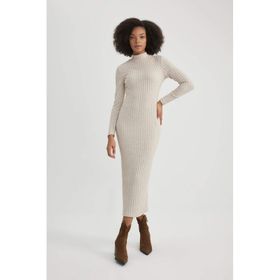 DeFacto B8602AX23WN Kadın Bodycon Yarım Balıkçı Yaka Maxi Uzun Kollu Elbise
