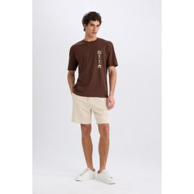 DeFacto B8672AX25SP Bej-BG702 Erkek Regular Fit Düz Paça Beli Bağcıklı Cepli Basic Düz Şort