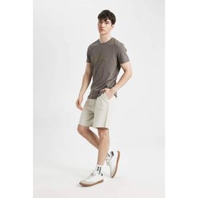 DeFacto B8673AX24SM Gri-GR437 Erkek Pamuk Slim Fit Dar Kesim Cepli Basic Şort