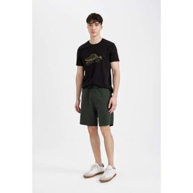 DeFacto B8792AX24SM - Haki-KH181 Erkek Regular Fit Düz Paça Beli Bağcıklı Cepli Basic Düz Şort