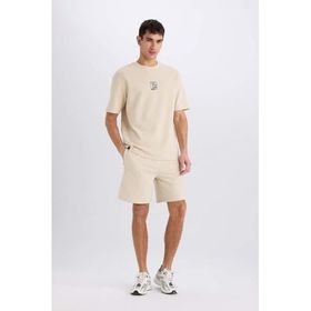DeFacto B8792AX25SM Bej-BG702 Erkek Regular Fit Düz Paça Cepli Basic Düz Şort