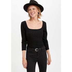 DeFacto Bisiklet Yaka Desenli Slim Fit Uzun Kollu Tişört S2823AZ21SP