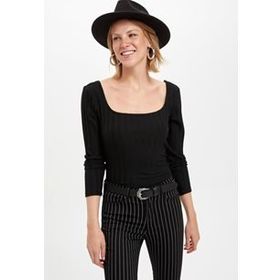 DeFacto Bisiklet Yaka Desenli Slim Fit Uzun Kollu Tişört S2823AZ21SP