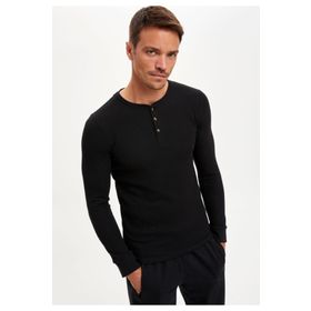DeFacto Bisiklet Yaka Desenli Slim Fit Uzun Kollu Tişört S2823AZ21SP