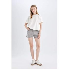 DeFacto C0689AX24HS Gri-NM55 Kadın Mom Fit Yüksek Bel Jean Şort