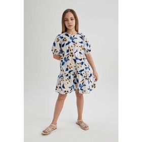 DeFacto C0707A824SM Kız Çocuk Desenli Kısa Kollu Poplin Elbise