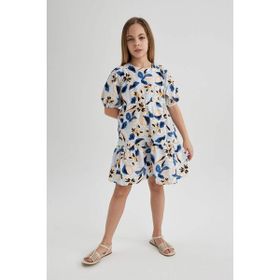 DeFacto C0707A824SM Kız Çocuk Desenli Kısa Kollu Poplin Elbise