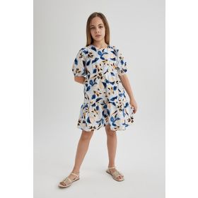 DeFacto C0707A824SM Kız Çocuk Desenli Kısa Kollu Poplin Elbise