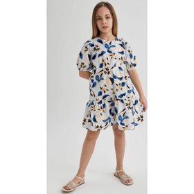 DeFacto C0707A824SM Kız Çocuk Desenli Kısa Kollu Poplin Elbise