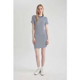 Defacto C1733AX24SPBE325 Bodycon Fitilli Kaşkorse Çizgili Kısa Kollu Mini Elbise