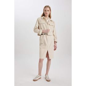DeFacto C2588AX24SP BG286 Kalem Normal Bel Yırtmaçlı Gabardin Midi Etek